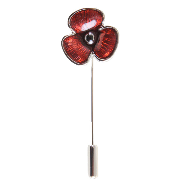 Enamel Poppy Lapel & Cravat Pin - Leonard Silver - poppy head detail