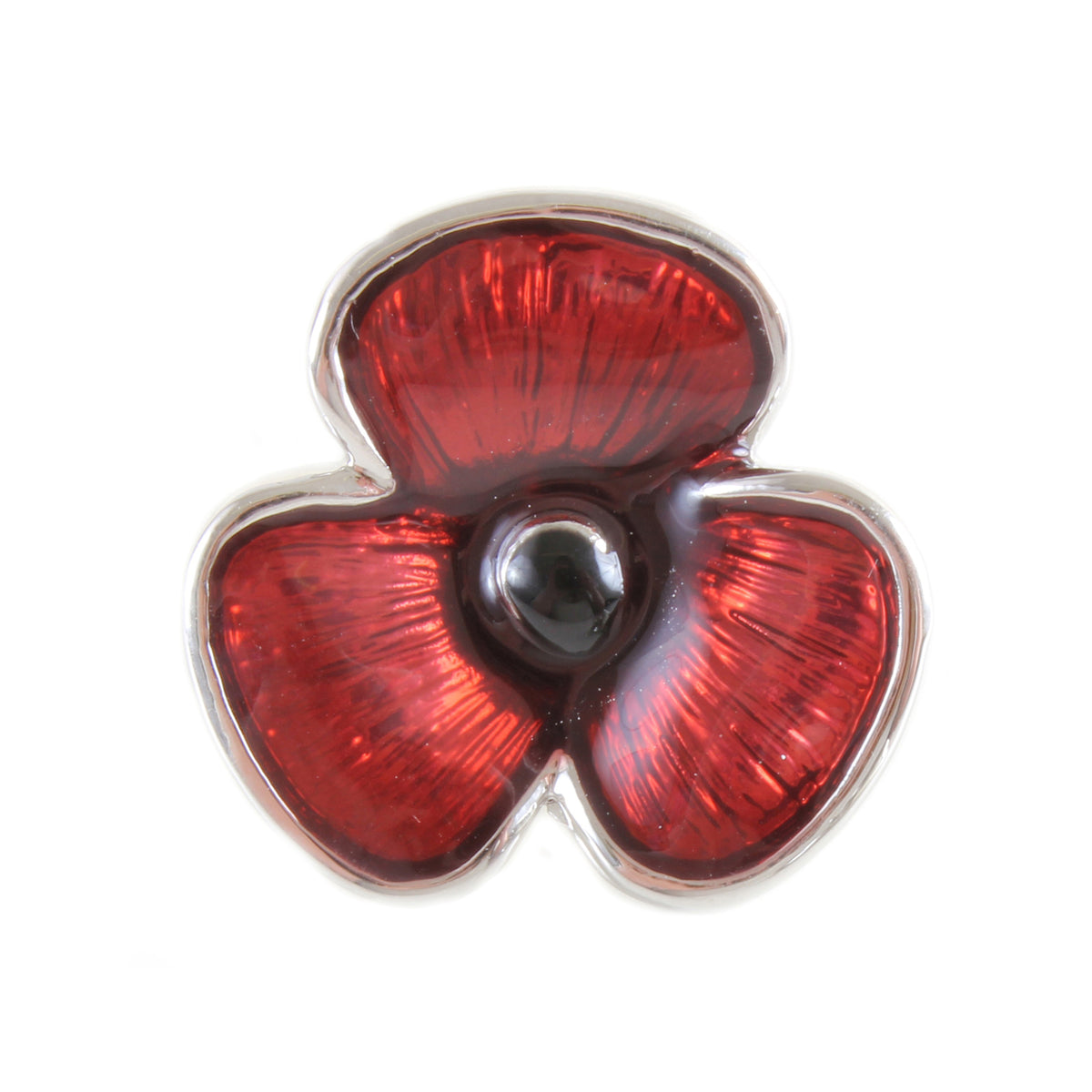 Red Poppy Lapel Pin Badge - Leonard Silver - front