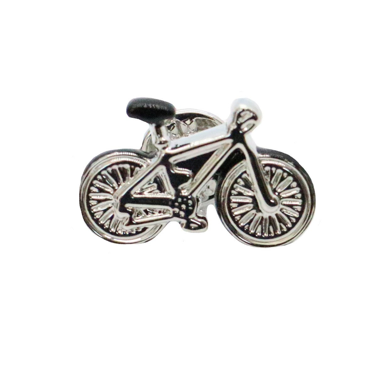 Bicycle Lapel Pin Badge, Rhodium Plated - Leonard Silver - front view