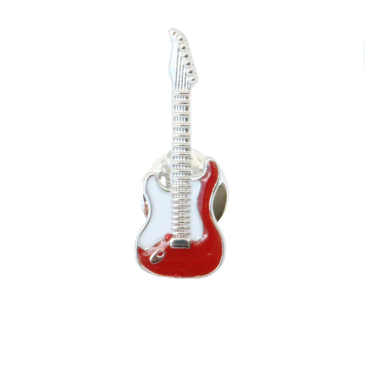 Red Electric Guitar Lapel Pin - Leonard Silver - front