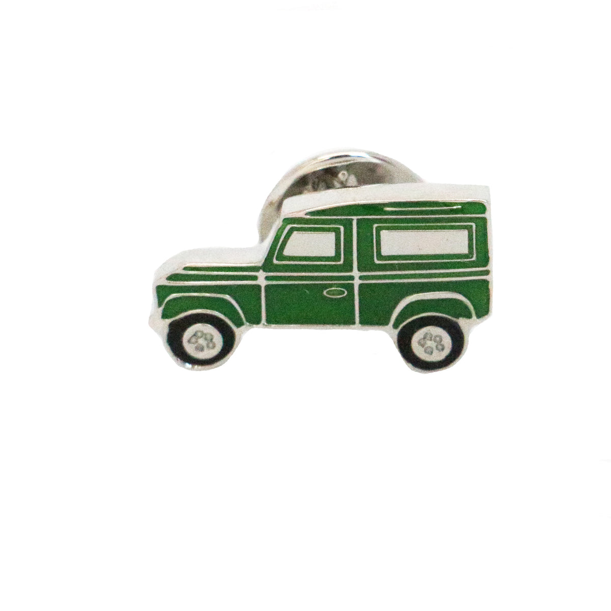 Green 4x4 Land Vehicle Lapel Pin - Leonard Silver - side view showing pin fitting