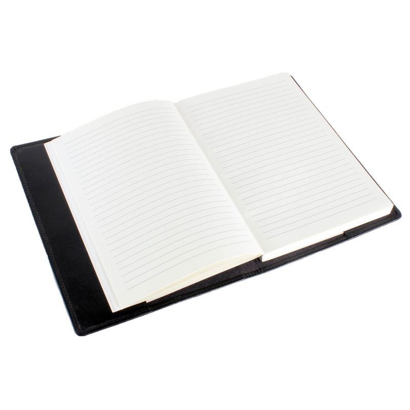 Black Leather Notebook Cover With Lined Refill Pad - Leonard Silver - open, showing lined pages