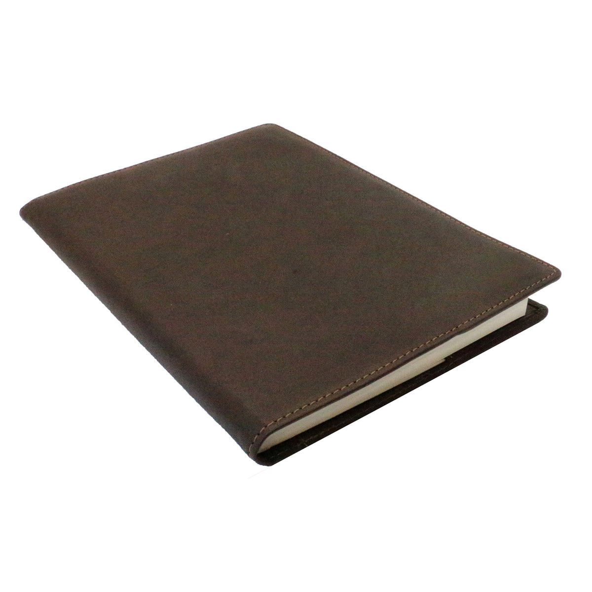 Vintage Brown Leather Bound Refillable Notebook - Leonard Silver - pad inside cover
