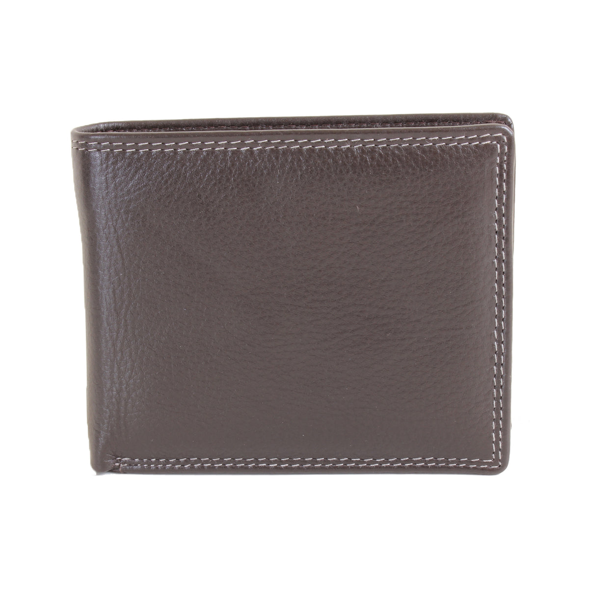 Brown Leather RFID Wallet with ID Window and Coin Pouch - Leonard Silver - closed, reverse