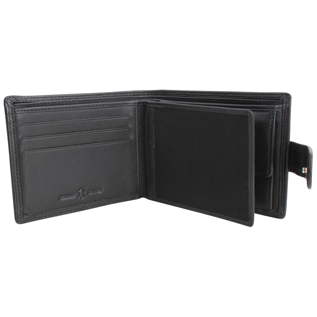 Black Leather RFID Wallet with Tab Close - Leonard Silver - interior detail
