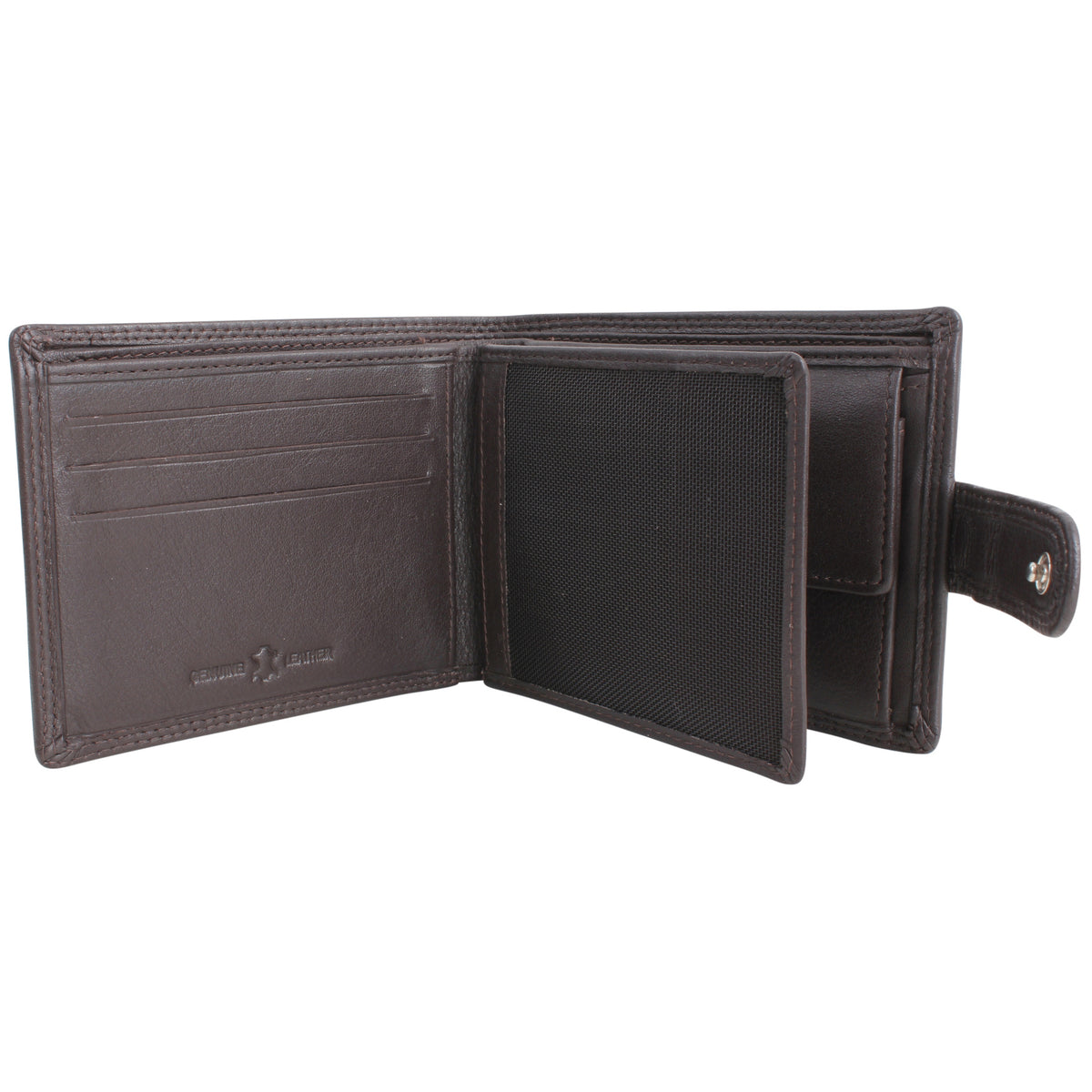 Brown Leather RFID Tab Close Wallet - Leonard Silver - interior detail with coin pouch
