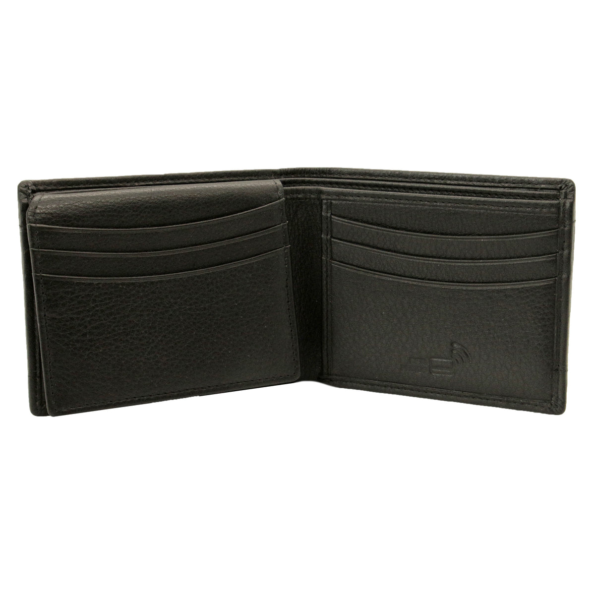 Black Leather RFID Wallet with Tweed Panel - Leonard Silver - interior card pockets