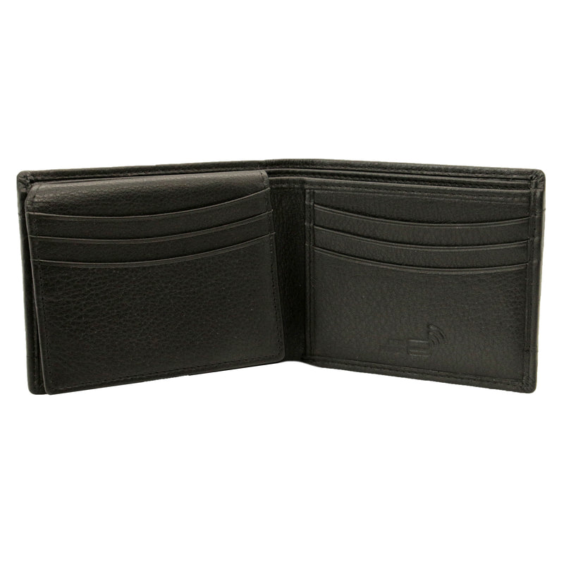 Black Leather RFID Wallet with Tweed Panel - Leonard Silver - interior card pockets