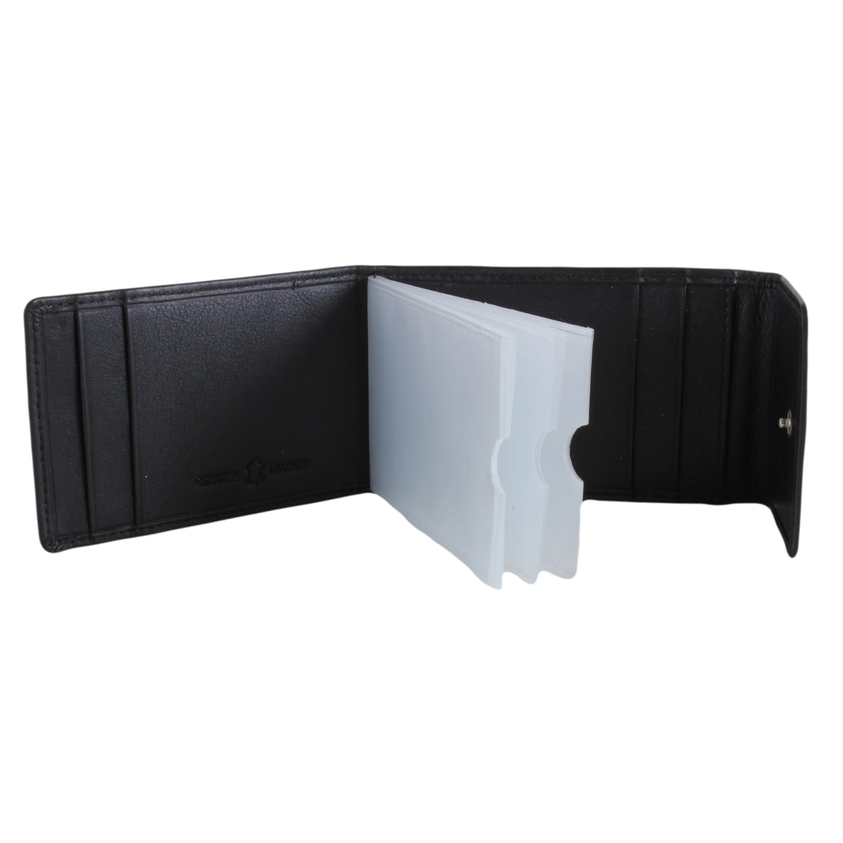 Black Leather RFID Card Case with Card Inserts - Leonard Silver - interior detail