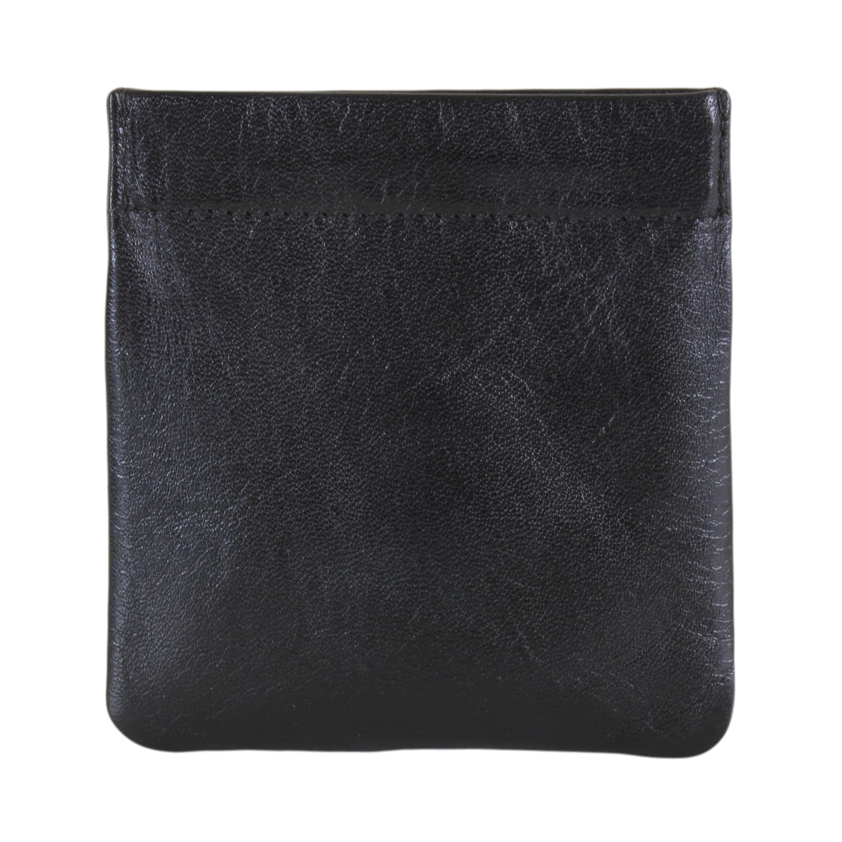 Black Leather Coin Pouch with Zip Pocket - Leonard Silver - front