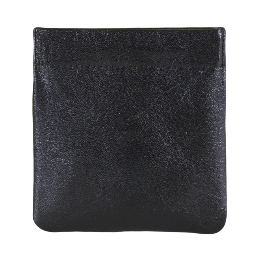 Black Leather Coin Pouch with Zip Pocket - Leonard Silver - front
