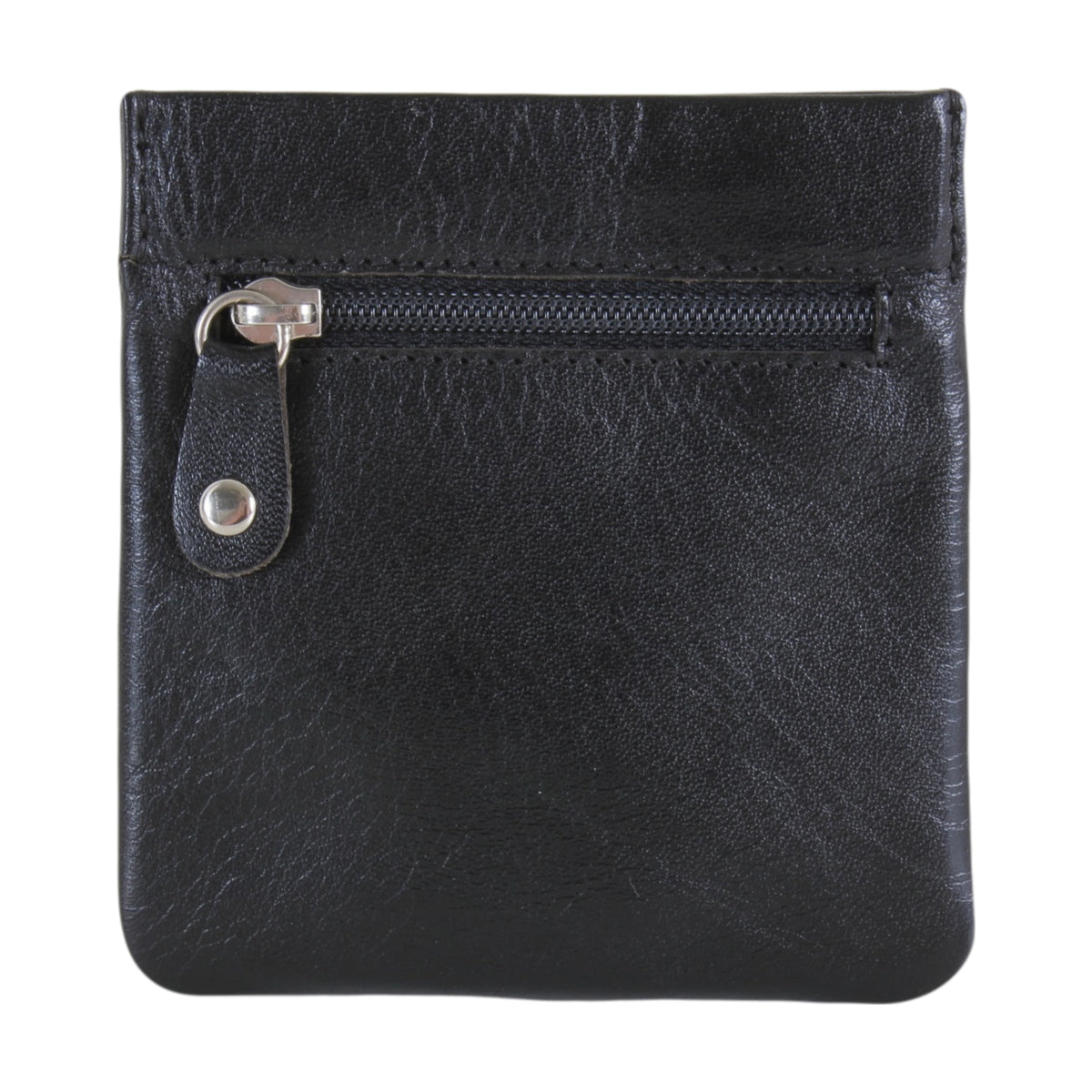 Black Leather Coin Pouch with Zip Pocket - Leonard Silver - reverse with zip compartment