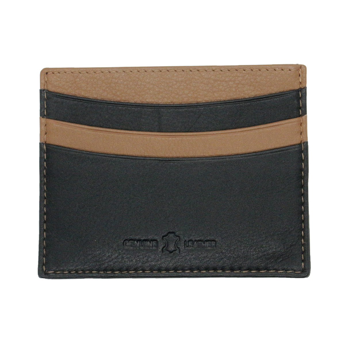 Black and Tan Leather RFID Card Case - Leonard Silver - front