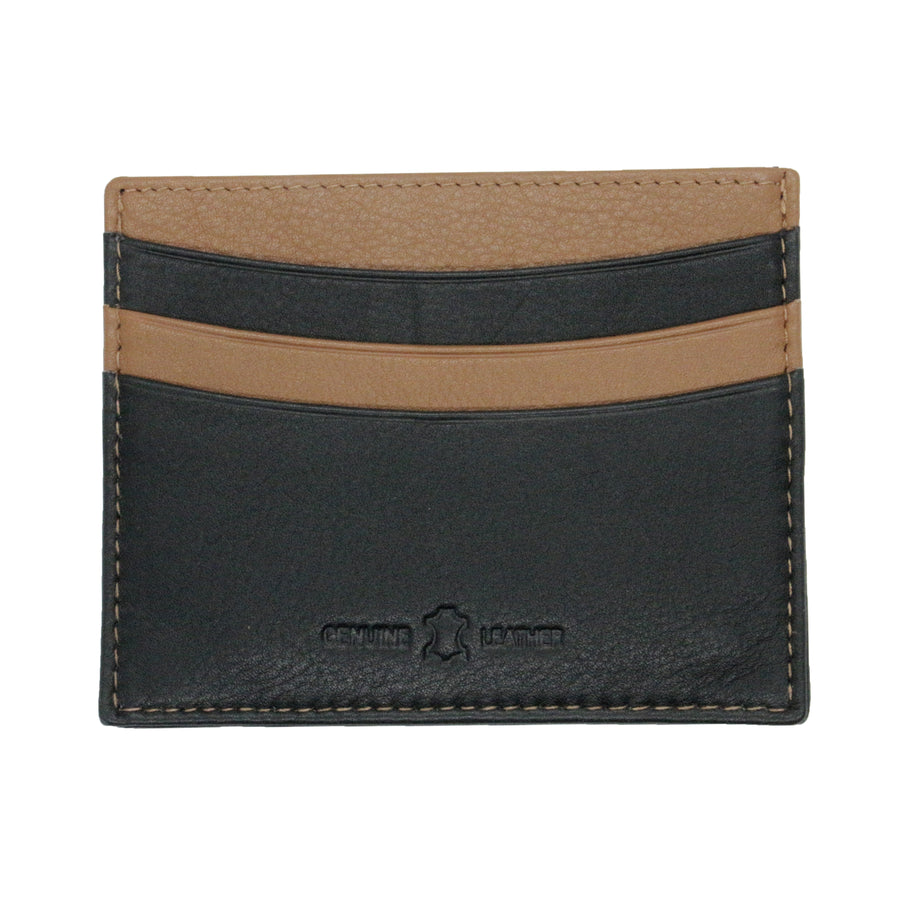 Black and Tan Leather RFID Card Case - Leonard Silver - front