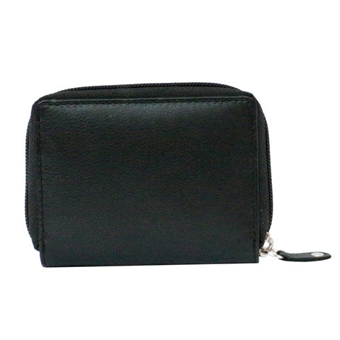 Black Leather RFID Zipped Concertina Card Case - Leonard Silver - front