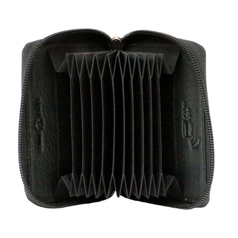 Black Leather RFID Zipped Concertina Card Case - Leonard Silver - concertina interior