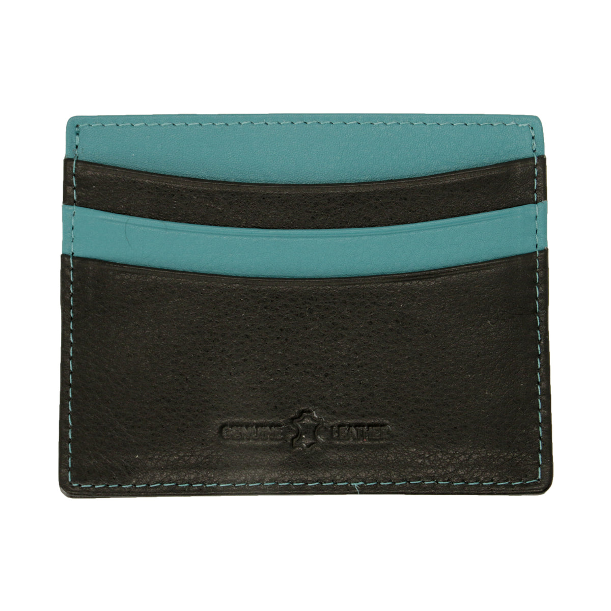 Black & Blue Leather RFID Card Case - Leonard Silver - front view