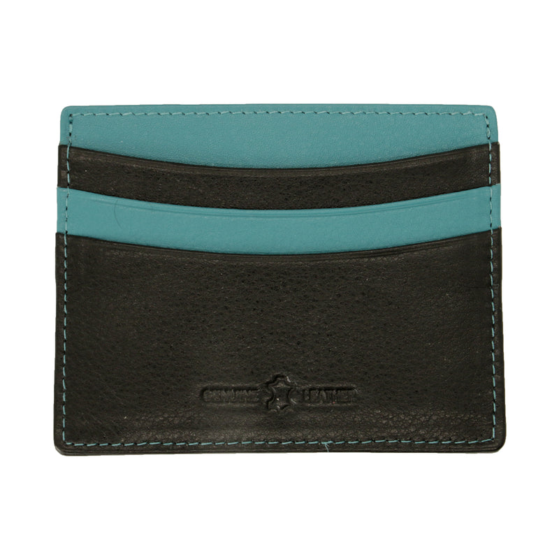 Black & Blue Leather RFID Card Case - Leonard Silver - front view
