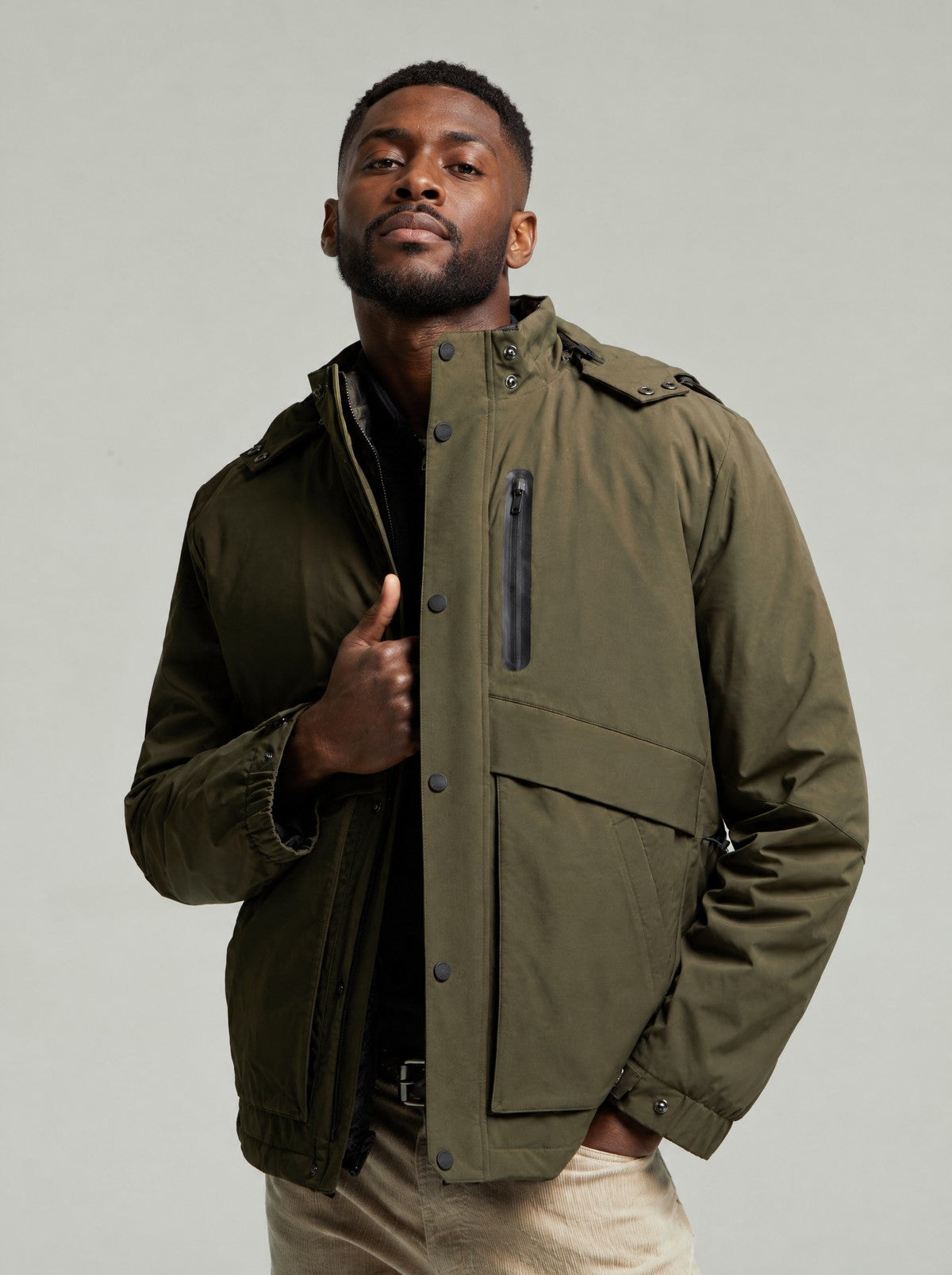 Guards London Leighton 3-in-1 padded parka in Green, worn zipped on a model