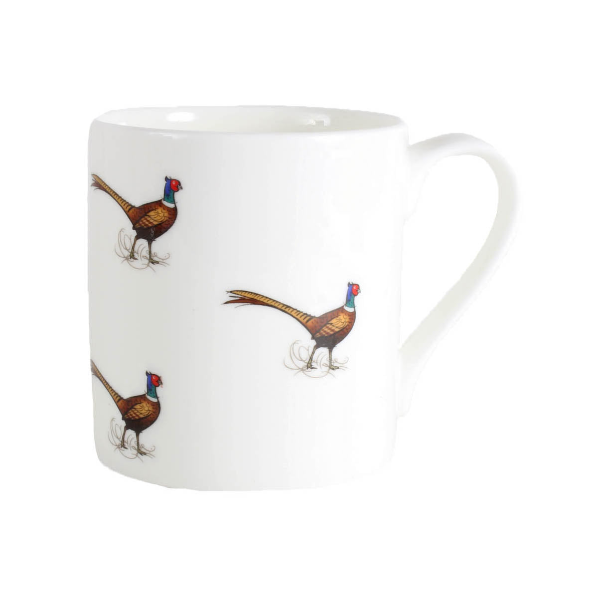Pheasant Illustration Fine Bone China Mug - Leonard Silver - side view with handle right
