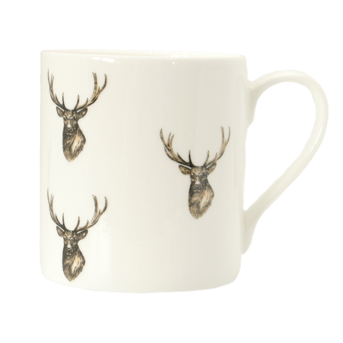Stag Illustration Fine Bone China Mug - Leonard Silver - side view with handle