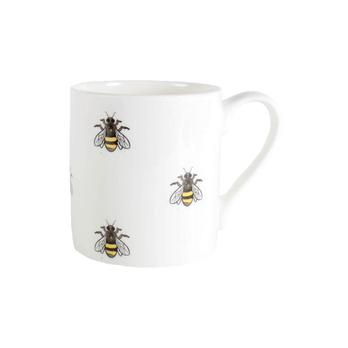 Bee Illustration Fine Bone China Mug - Leonard Silver - side view with handle right