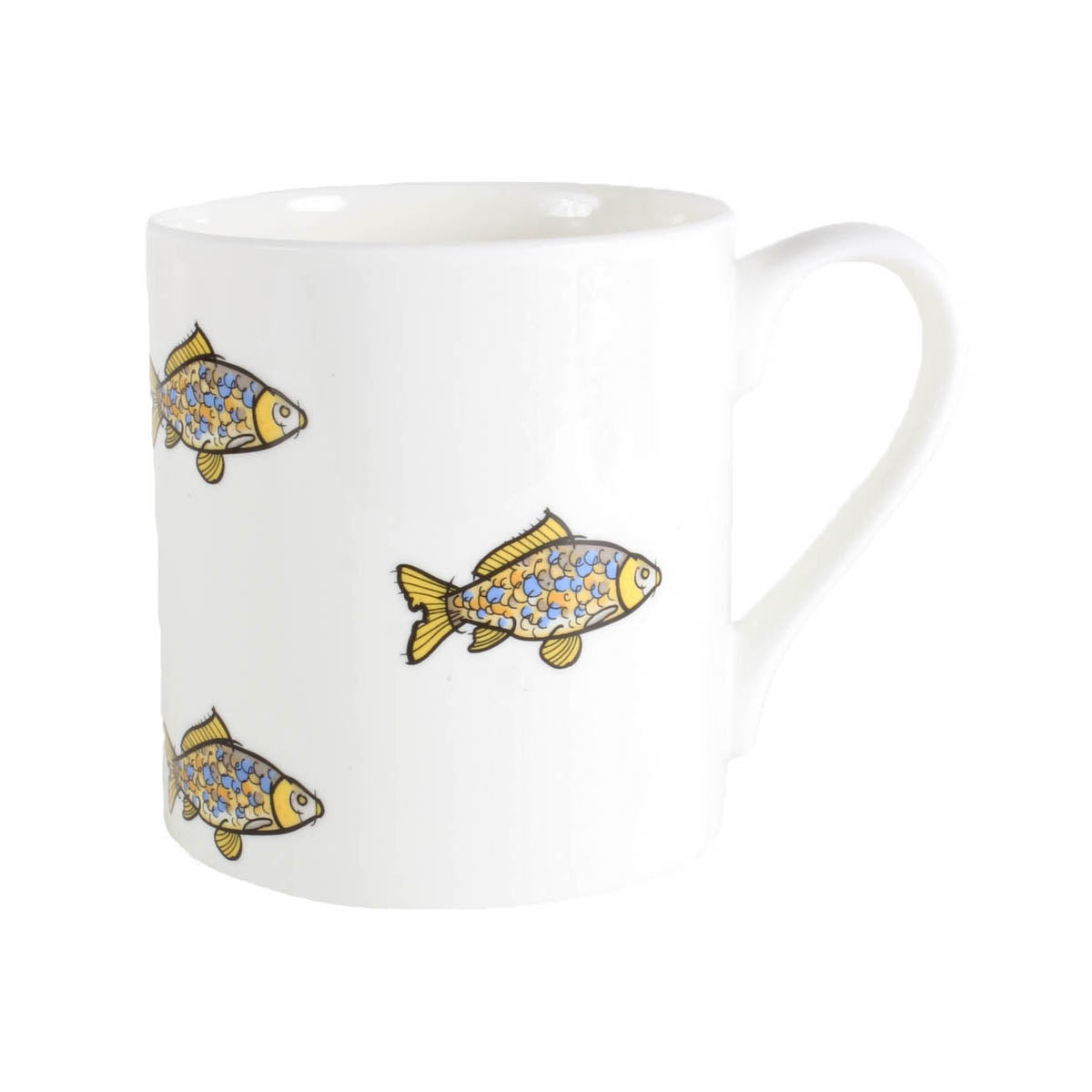 Fish Illustration Fine Bone China Mug - Leonard Silver - side view with handle right