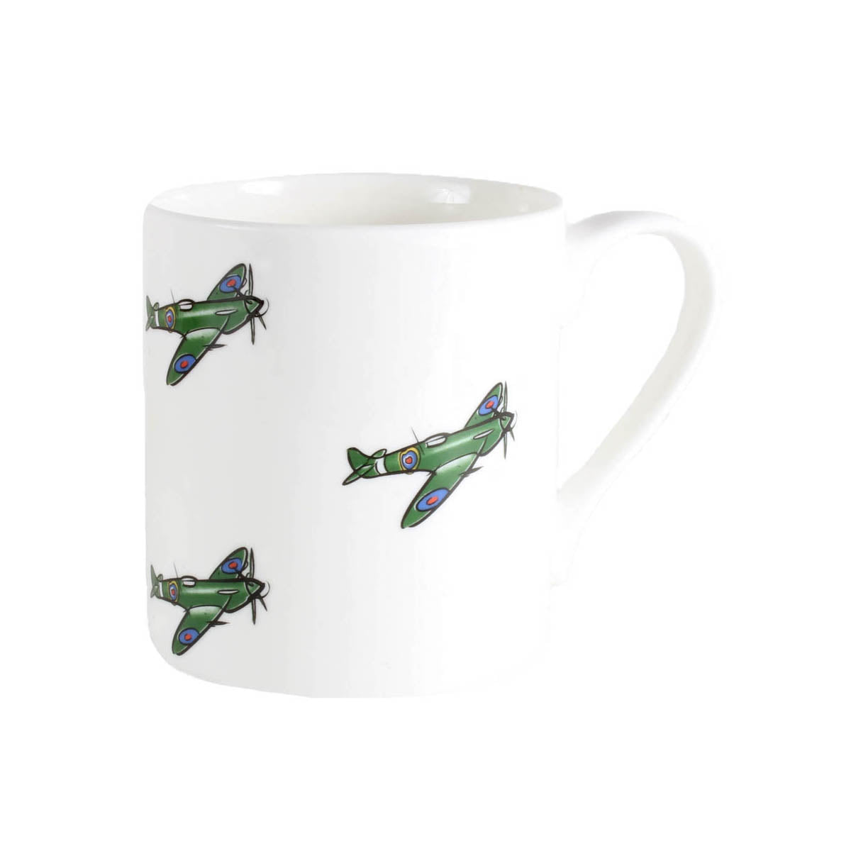 Spitfire Fine Bone China Mug - Leonard Silver - side view showing repeating aircraft design