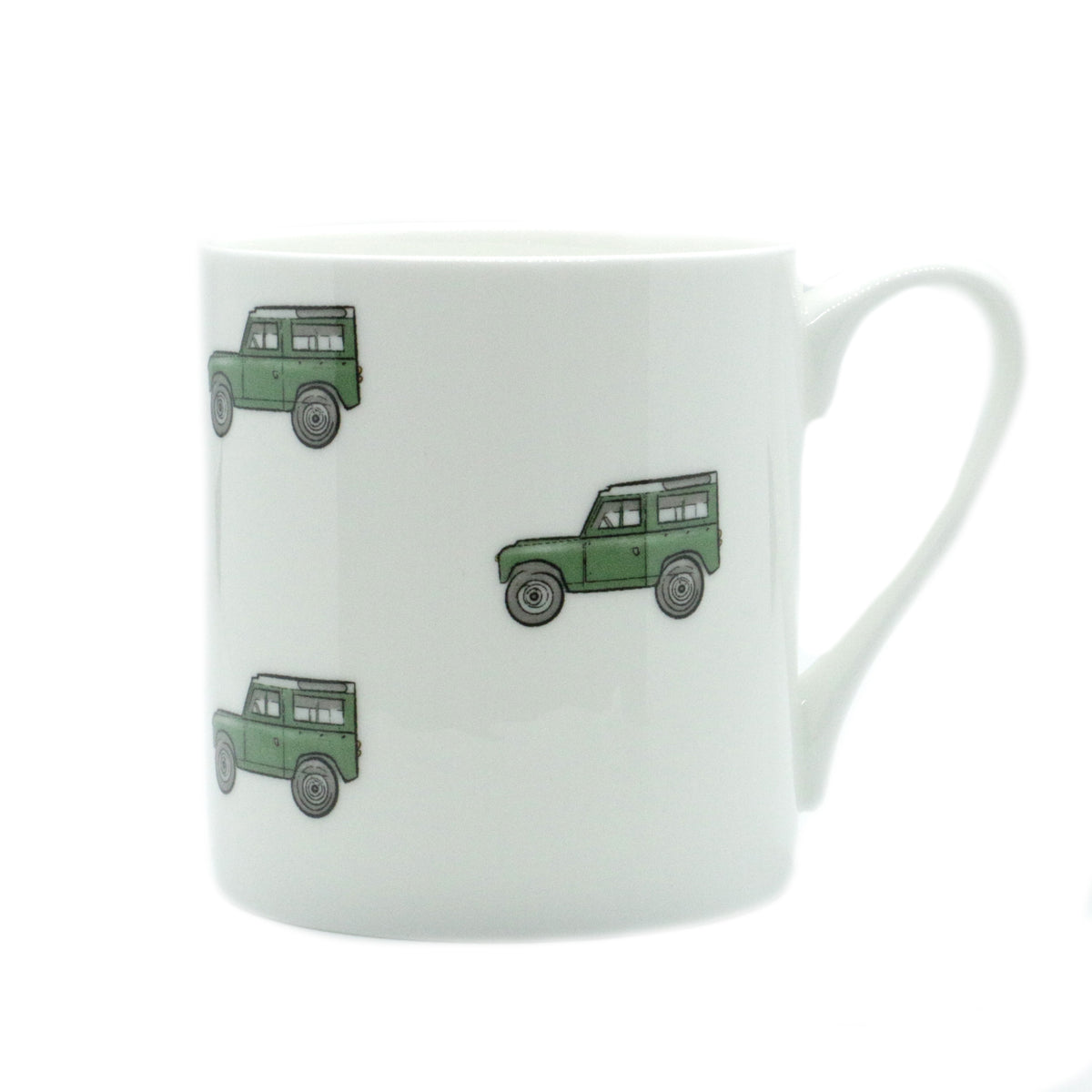 Green 4x4 Illustration Fine Bone China Mug - Leonard Silver - side view with handle