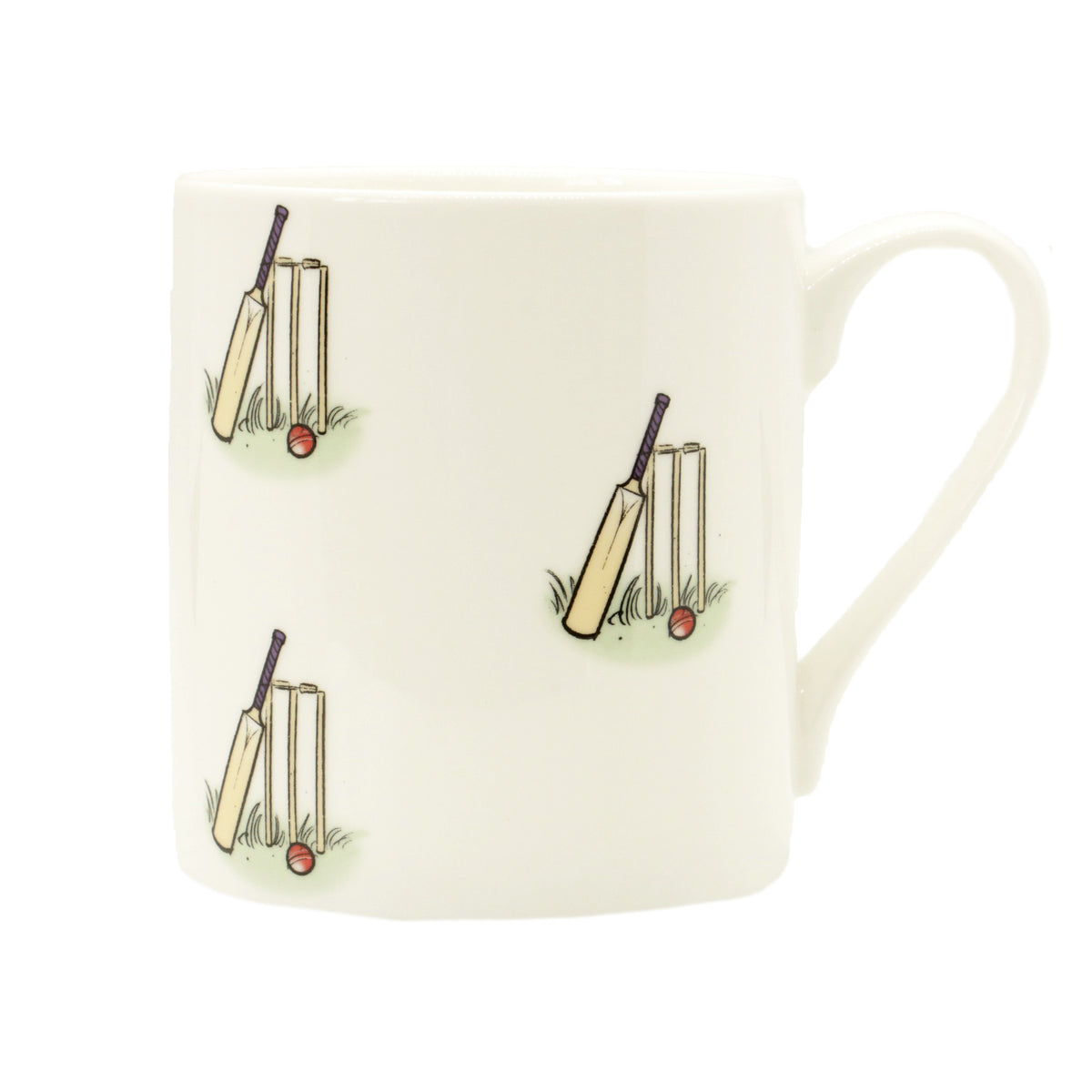Cricket Bat And Stumps Fine Bone China Mug - Leonard Silver - side view with handle