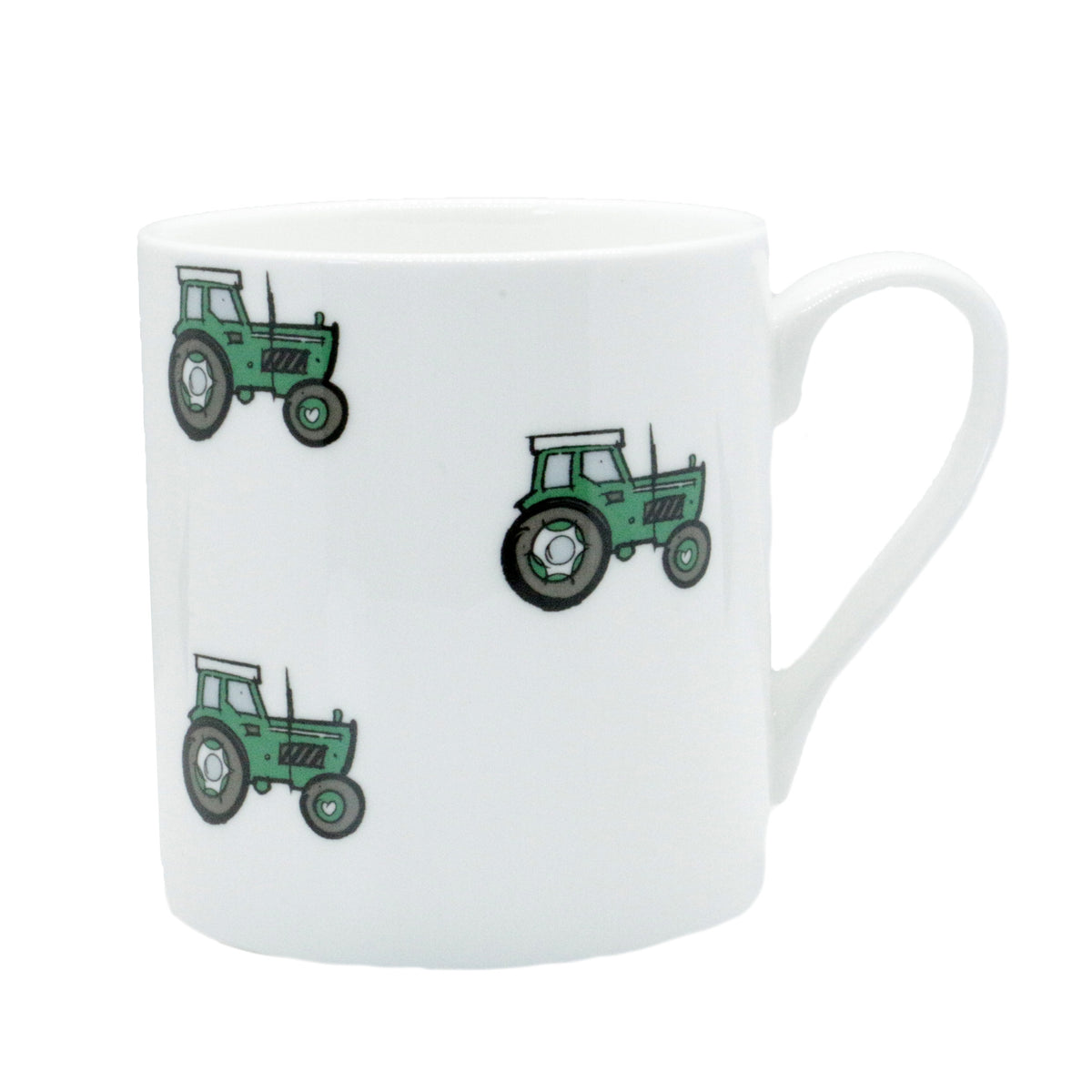 Green Tractor Fine Bone China Mug - Leonard Silver - side view with handle