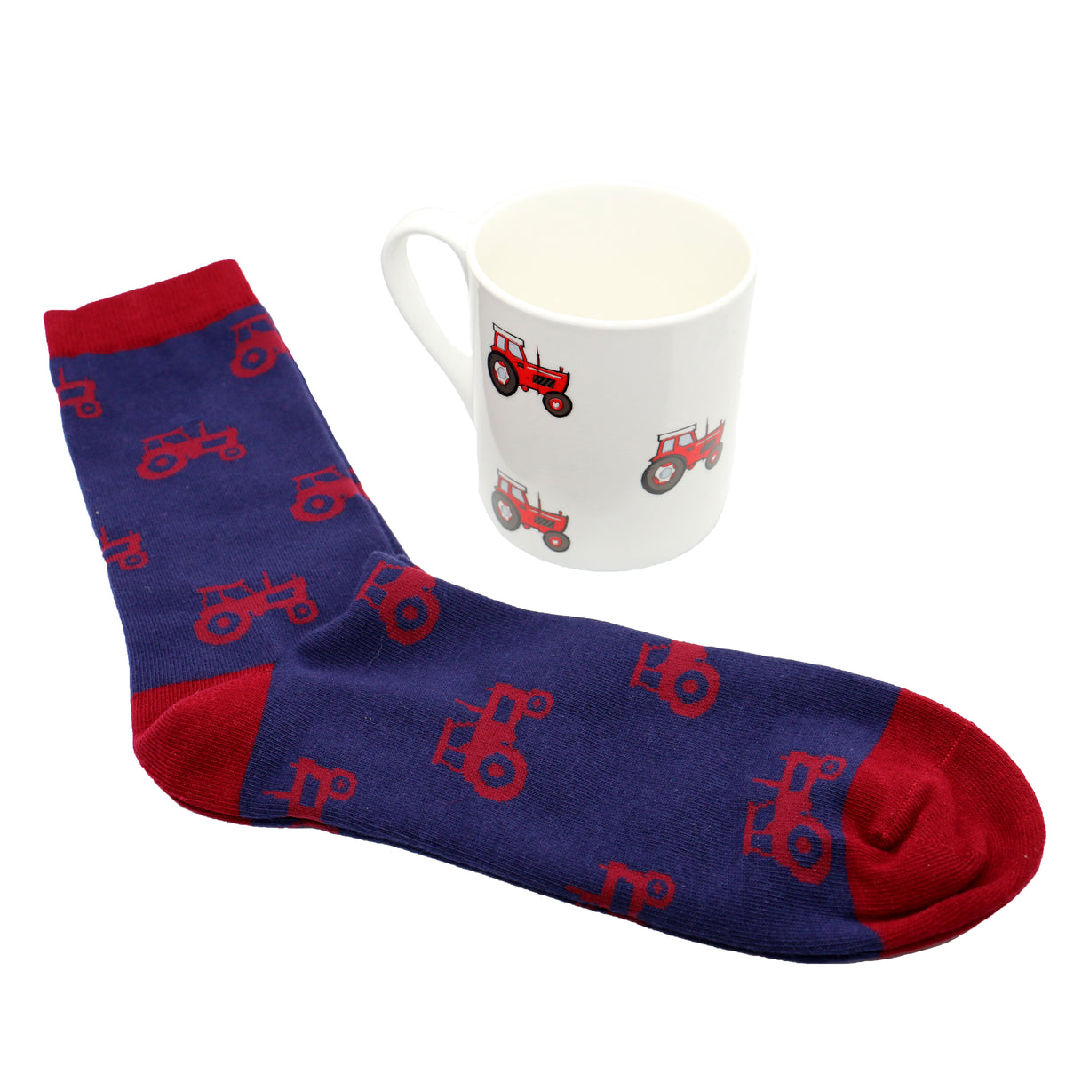 Red Tractor Fine Bone China Mug and Sock Set - Leonard Silver - mug and socks