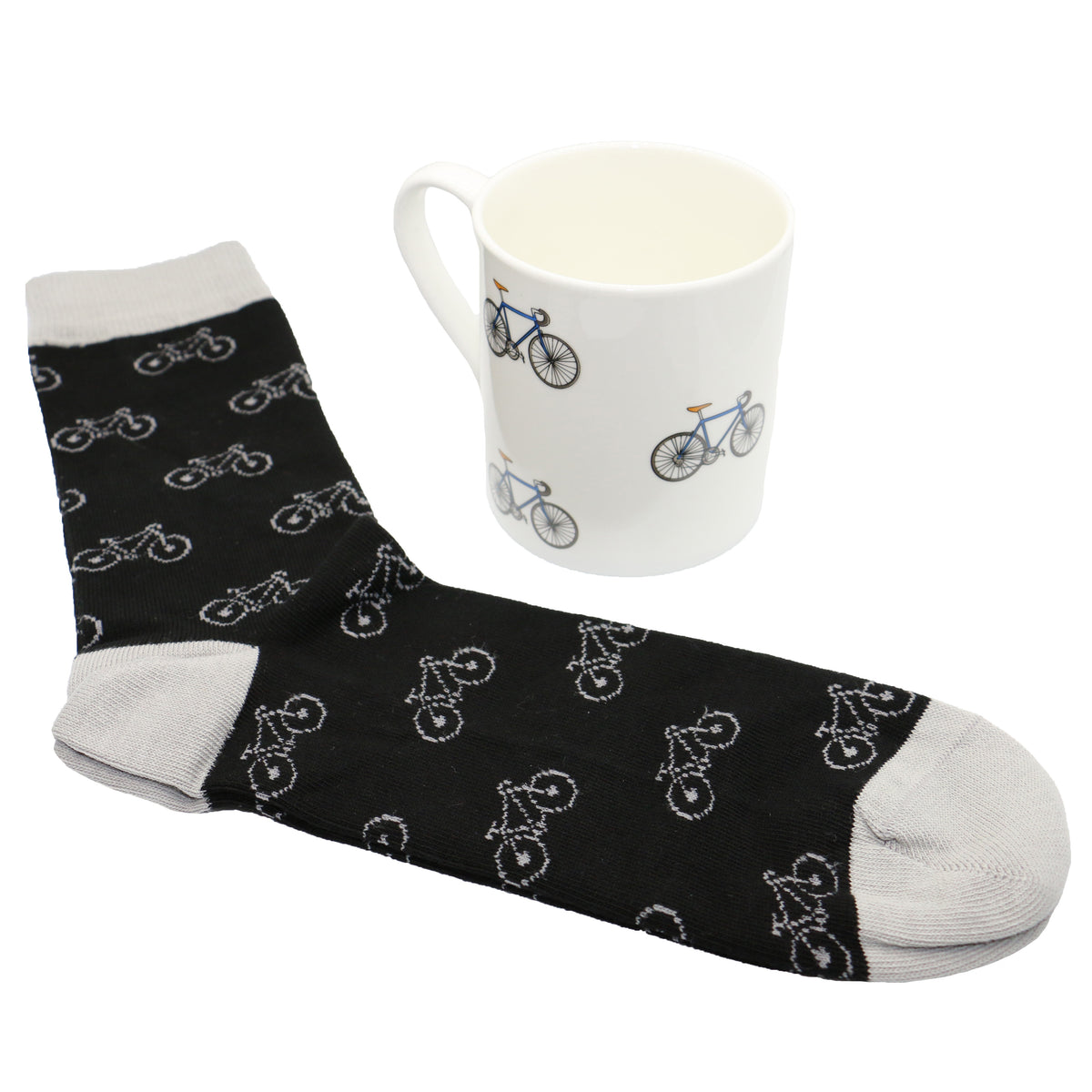 Bicycle Fine Bone China Mug and Sock Set - Leonard Silver - mug and socks