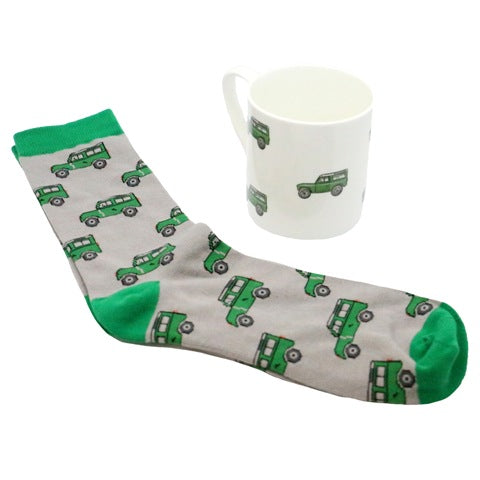 Green 4x4 Bone China Mug and Socks Gift Set - Leonard Silver - mug and socks