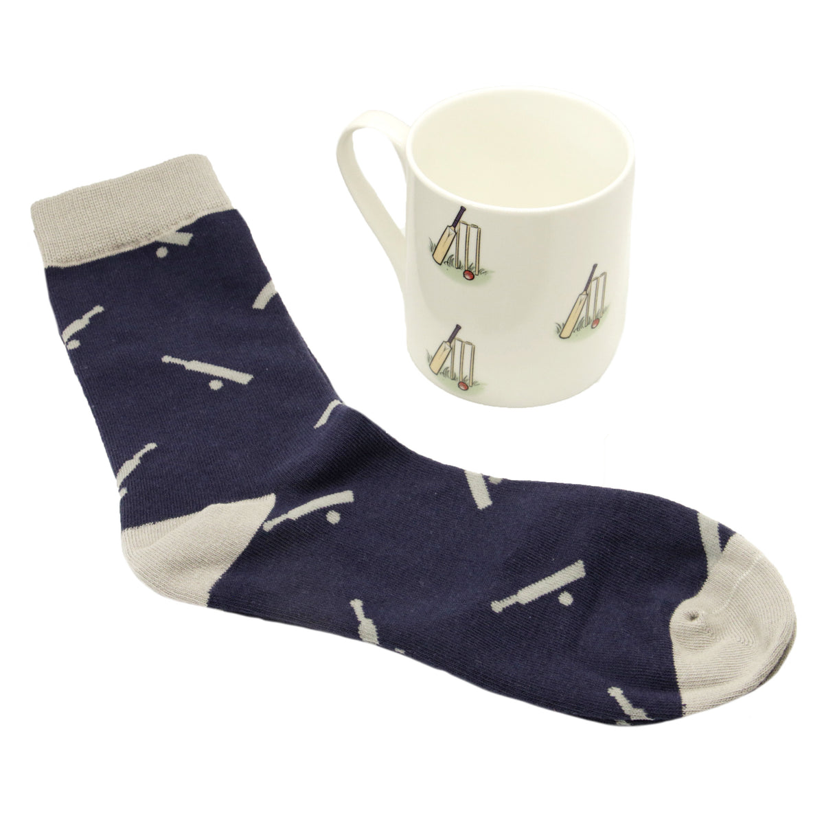 Cricket Bone China Mug & Socks Gift Set - Leonard Silver - mug and navy socks