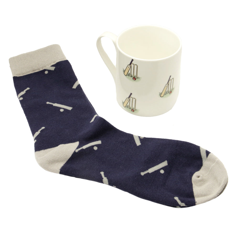 Cricket Bone China Mug & Socks Gift Set - Leonard Silver - mug and navy socks