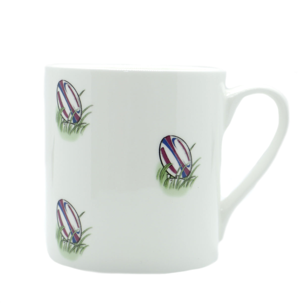 Rugby Ball Fine Bone China Mug - Leonard Silver - side view with handle