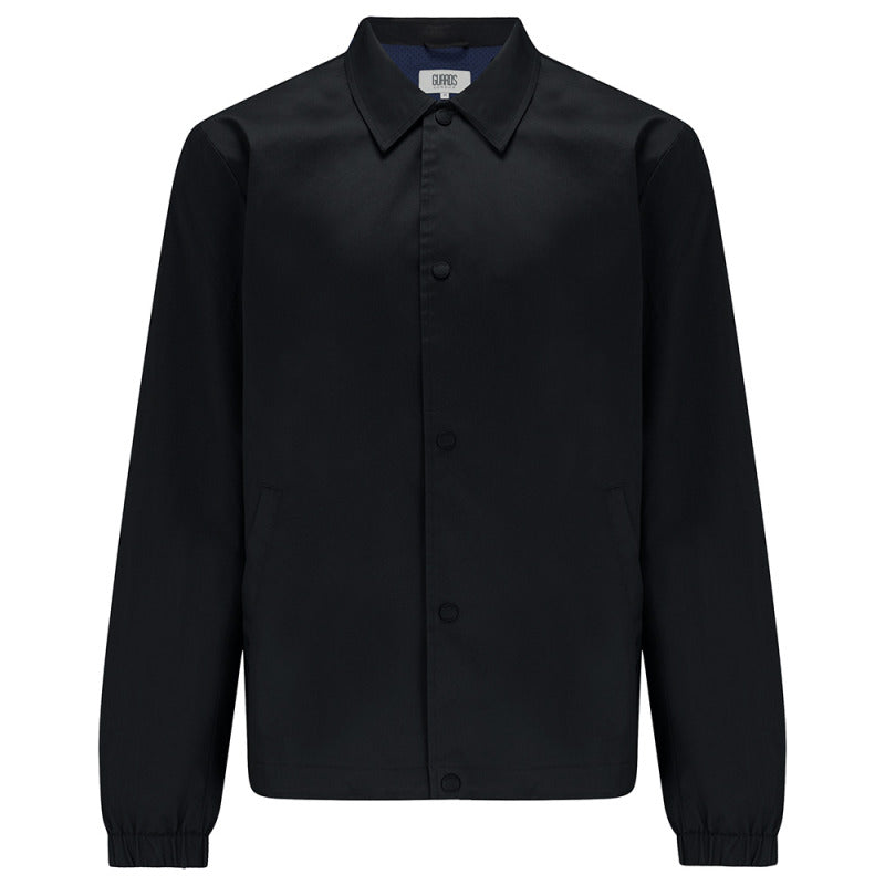 Martello II jacket in Black, front flat view with point collar and button front