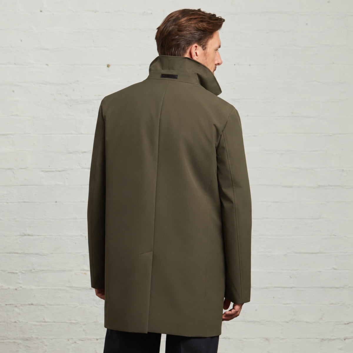Back view of the Monti raincoat in Khaki