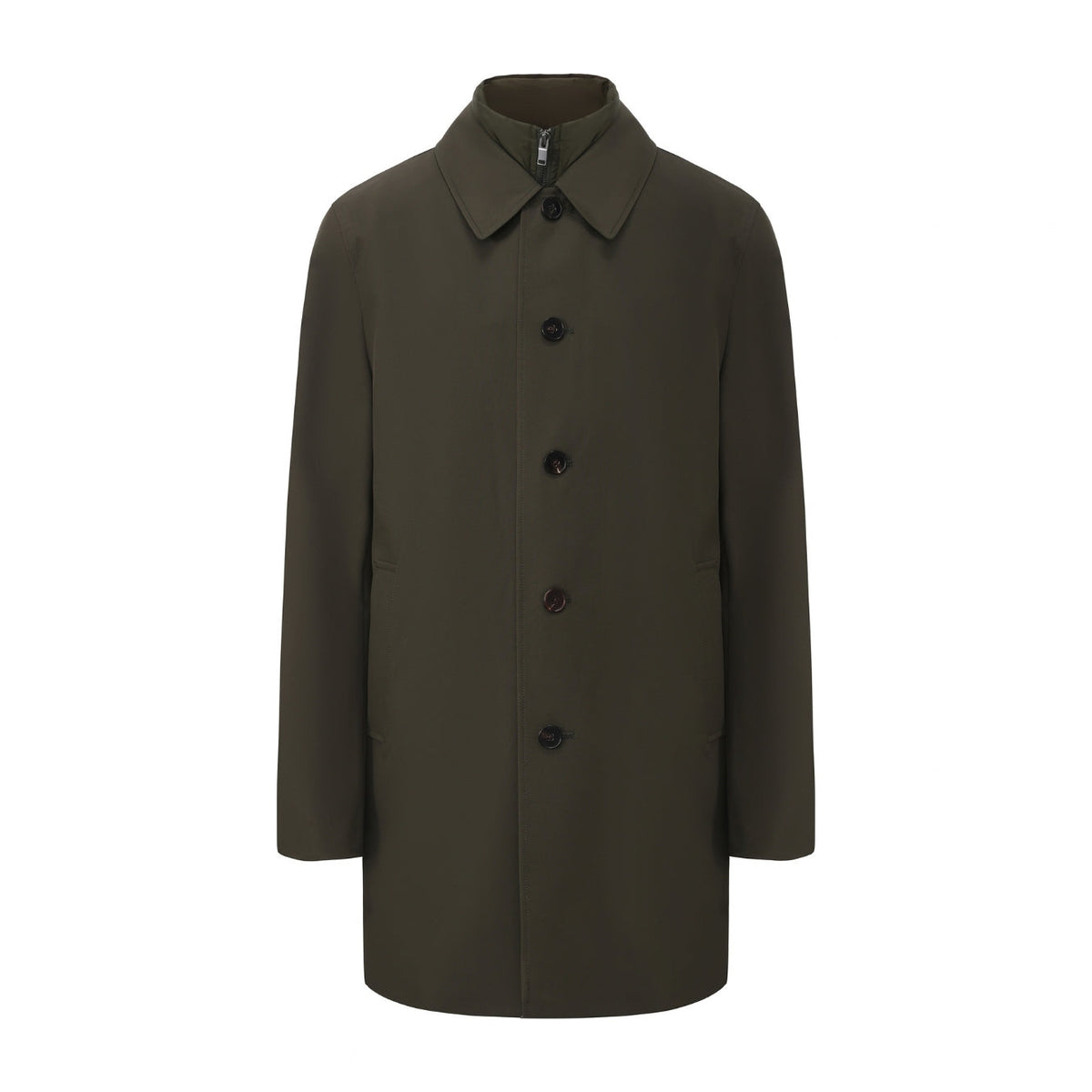 Monti 3-in-1 raincoat in Khaki, front flat view with button front