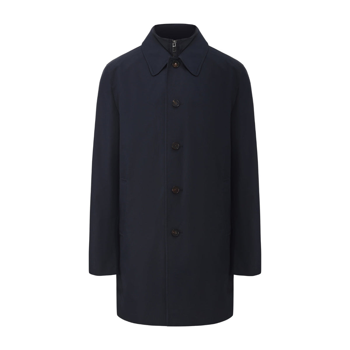 Monti 3-in-1 raincoat in Navy, front flat view with gilet collar showing