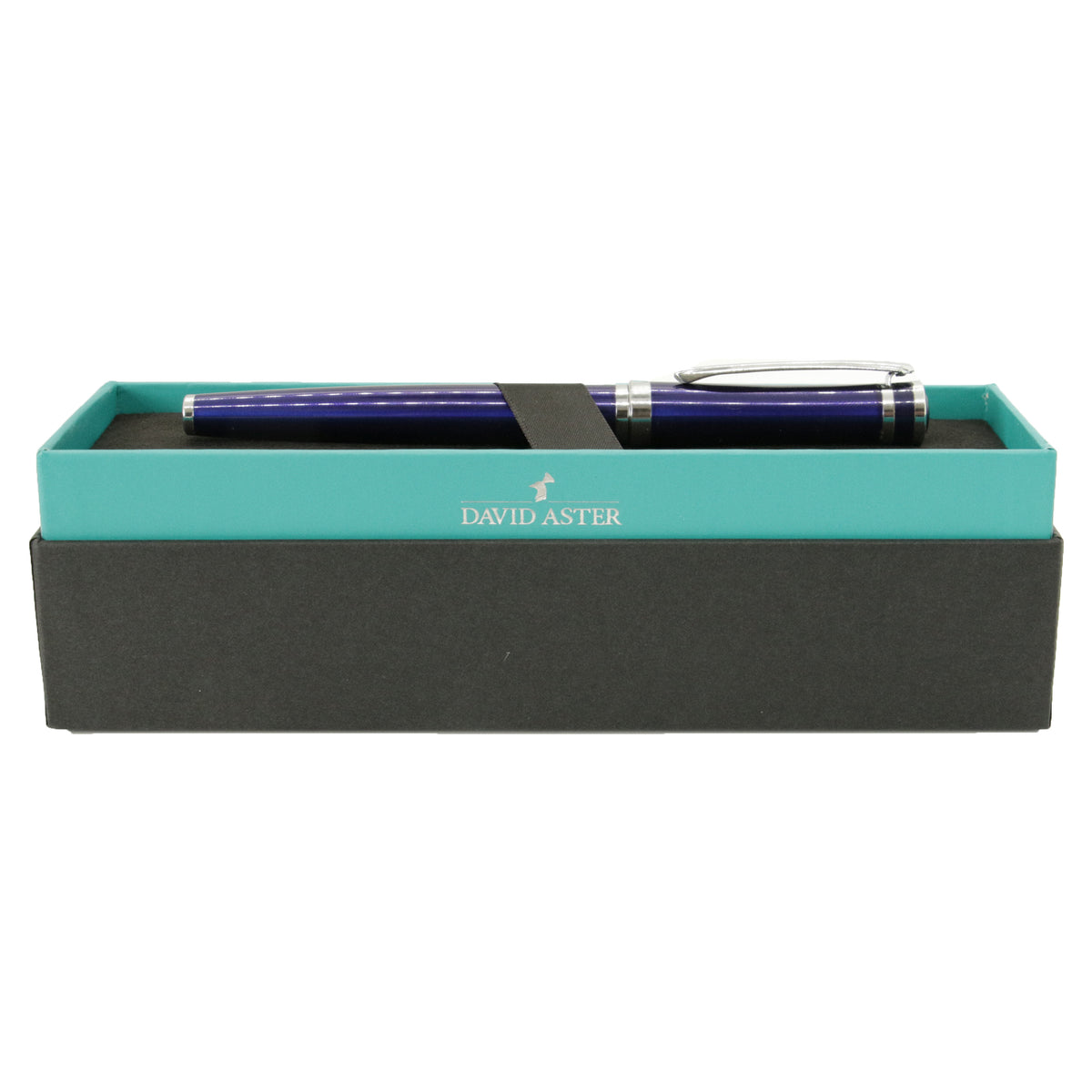 Blue Lacquer Rollerball Pen With Chrome Trim - Leonard Silver - in gift box