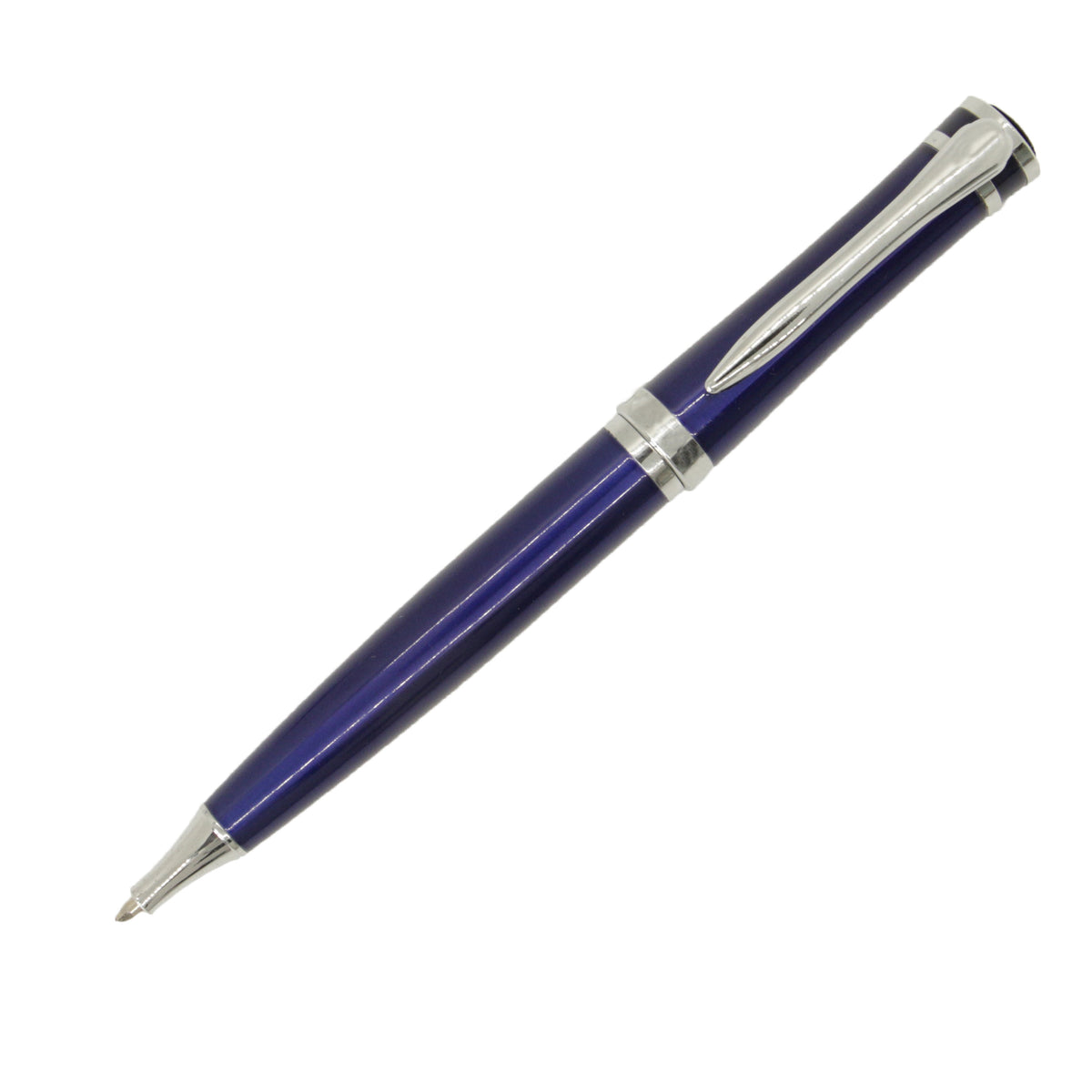 Blue Lacquer Ballpoint Pen - Leonard Silver - full length view
