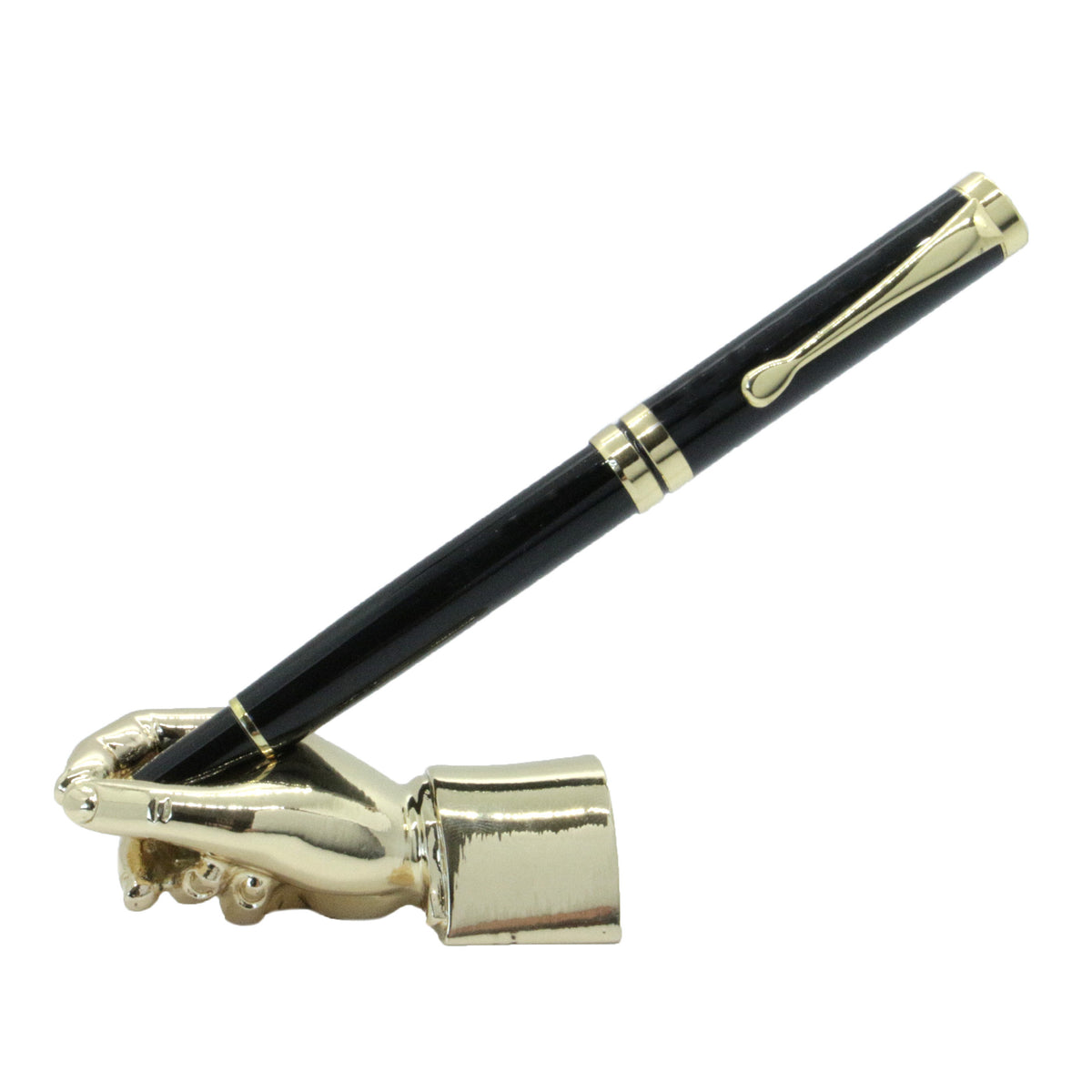 Gold Hand Paperweight And Pen Holder - Leonard Silver - holding a pen