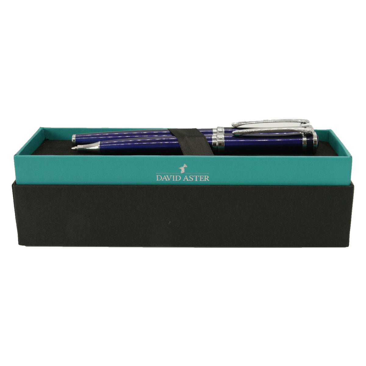 Blue Roller Ball & Ballpoint Pen Set - Leonard Silver - in presentation box