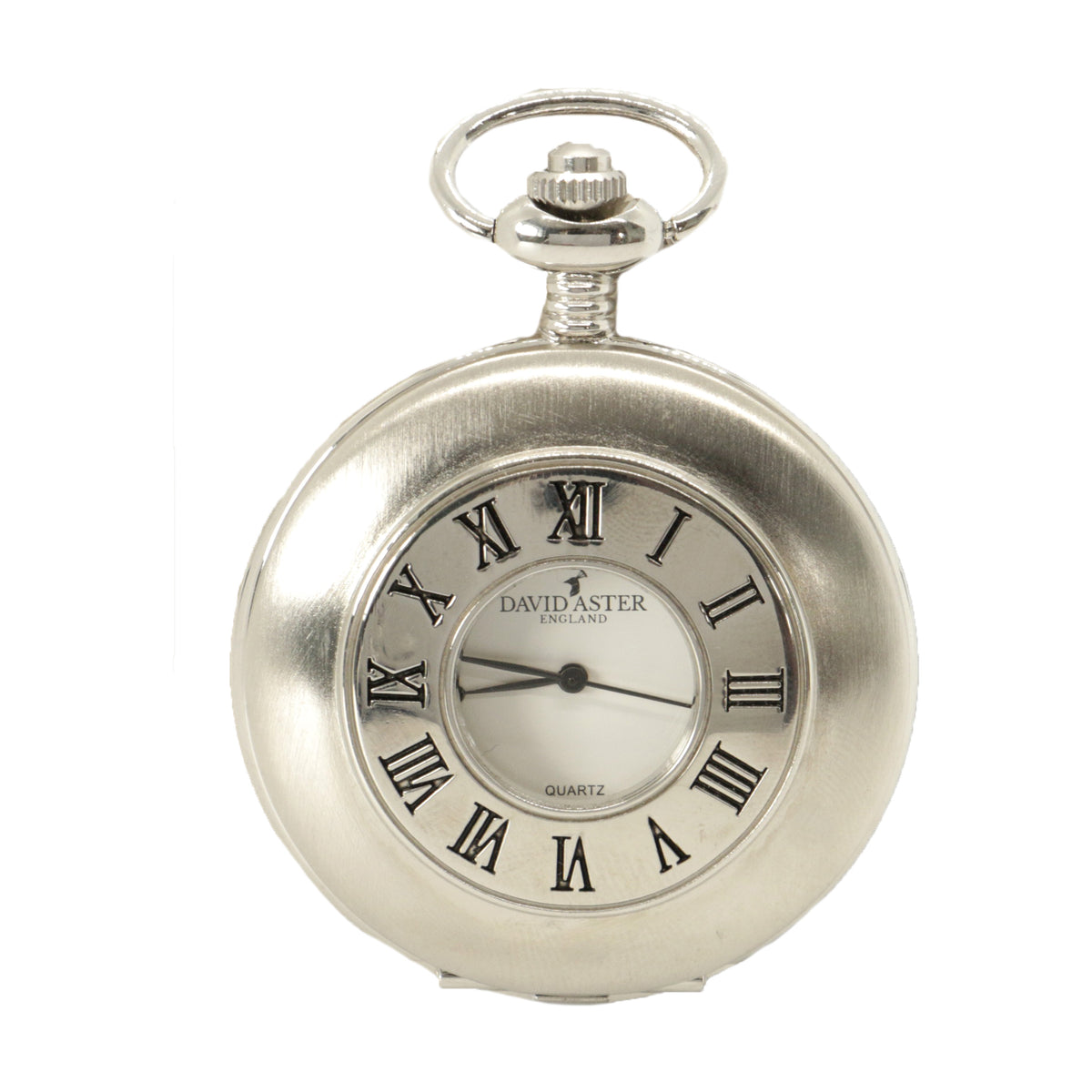 Chrome Plated Half Hunter Quartz Pocket Watch - Leonard Silver - closed cover with Roman numerals