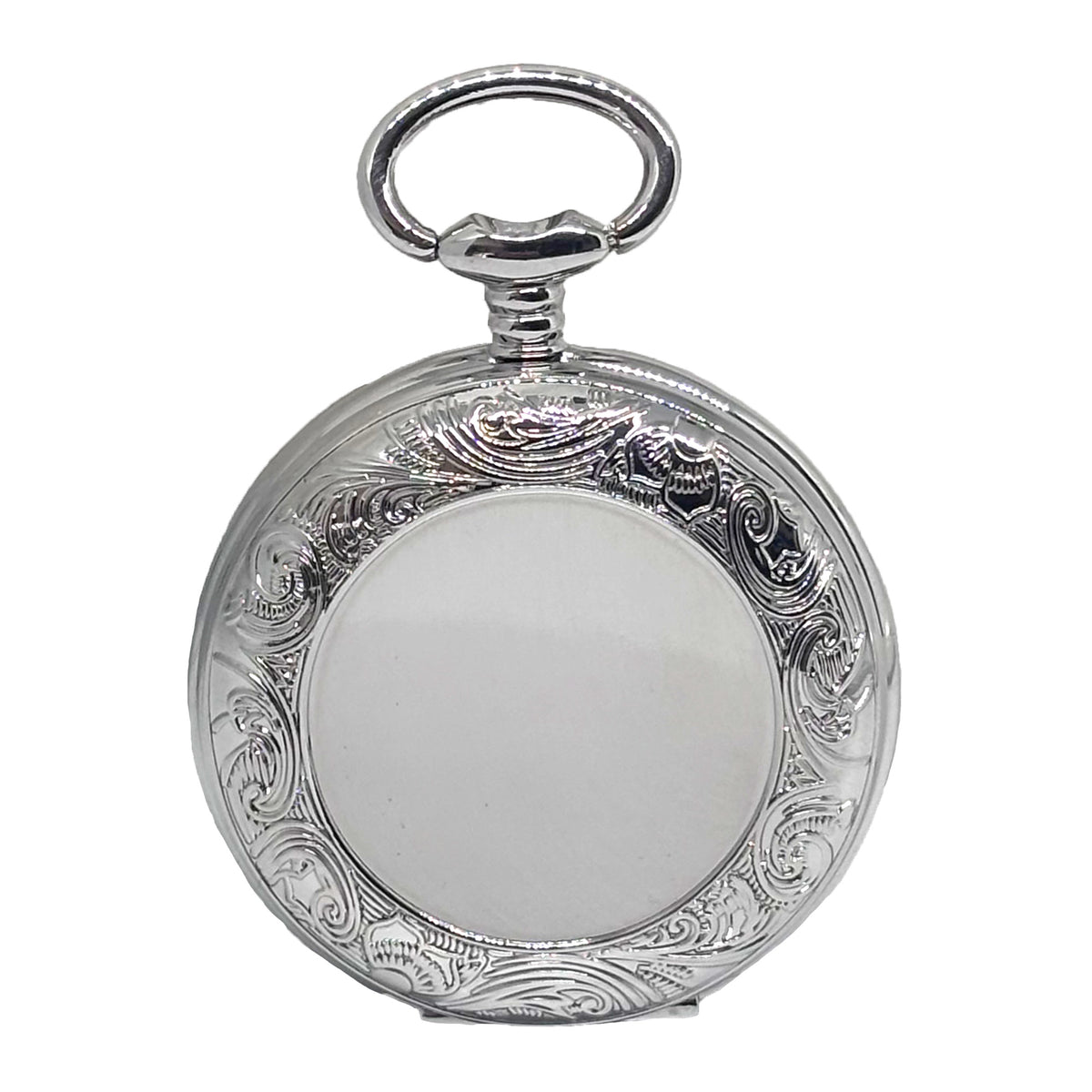 Silver Half Hunter Mechanical Pocket Watch, Patterned Case - Leonard Silver - front cover closed