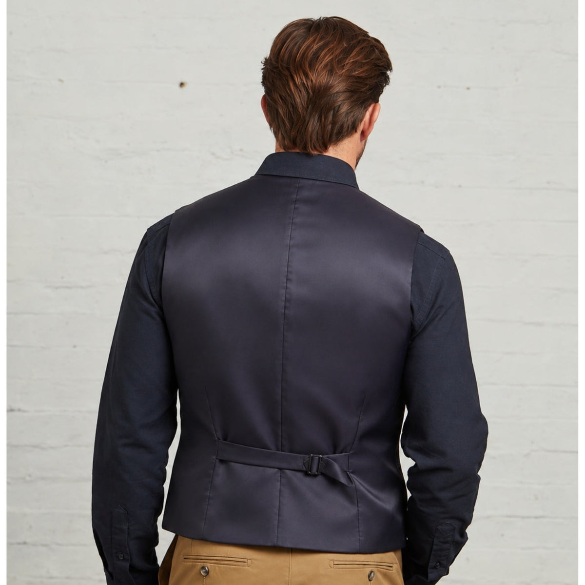 Back view of the Brown Robert waistcoat with adjuster strap