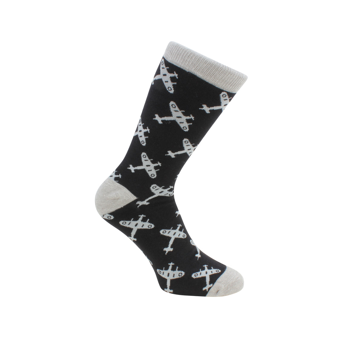 Spitfire Socks in Black and Grey Combed Cotton - Leonard Silver - side view