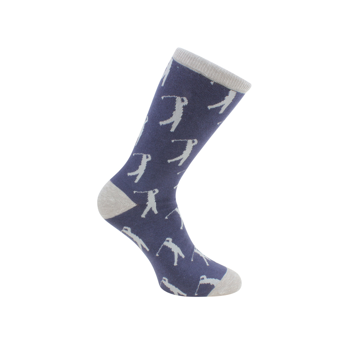 Golfer Socks in Blue and Grey Combed Cotton - Leonard Silver